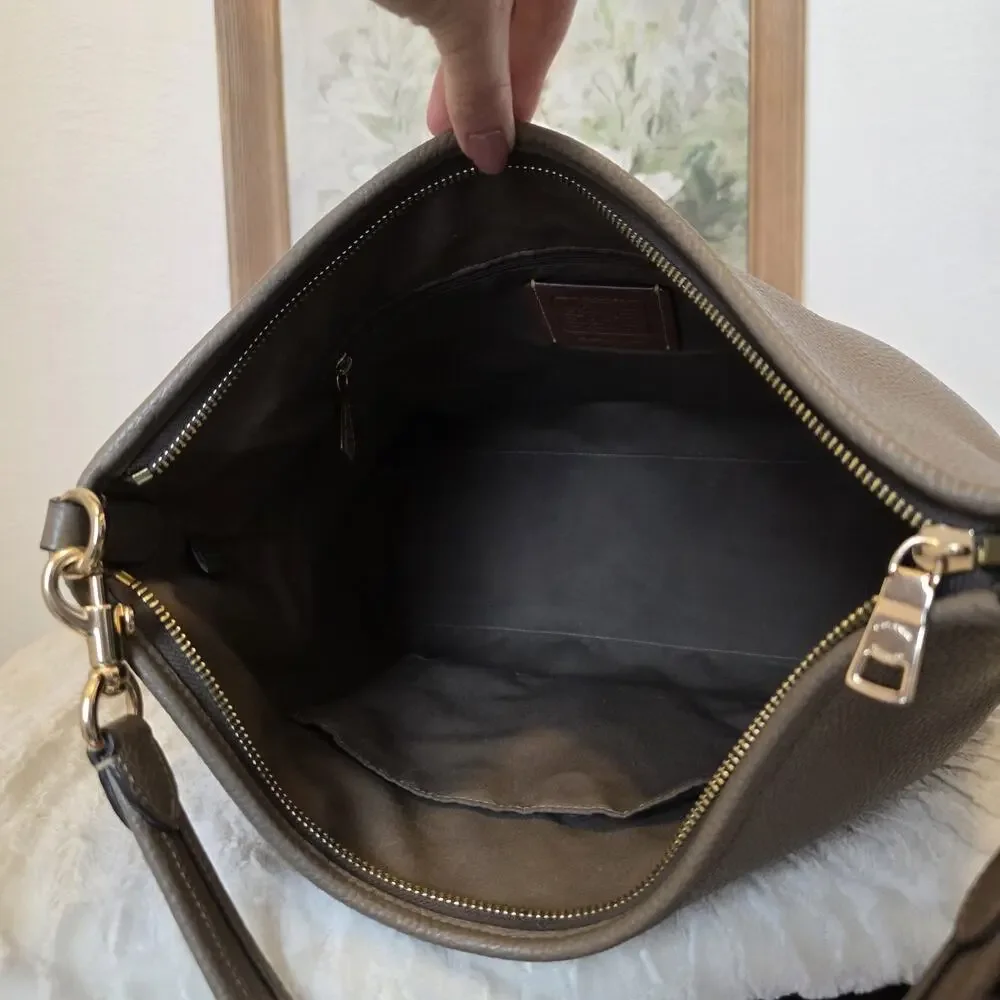 Coach Large Laurel Pebbled Leather Stone Gold Hardware